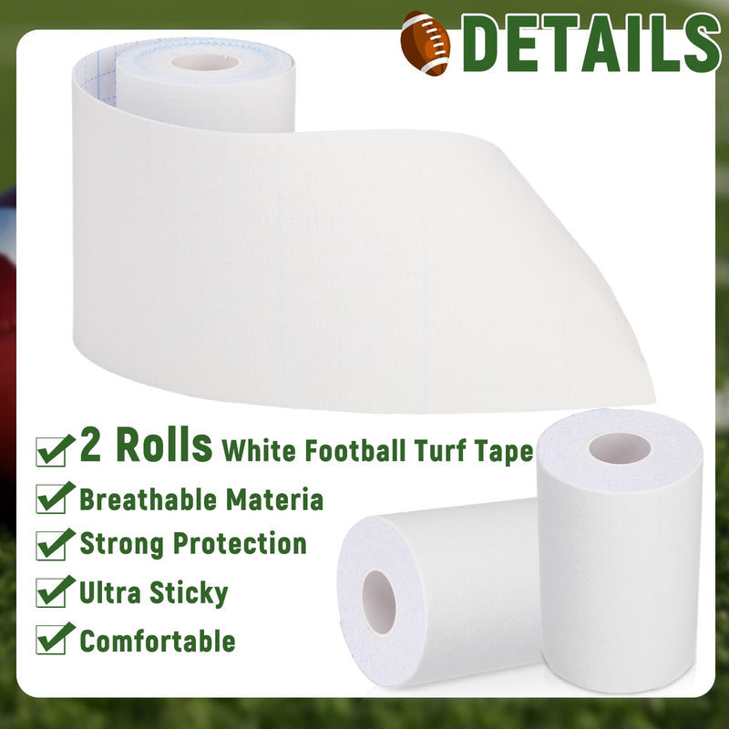 Jenaai 2 Roll Football Turf Tape 33ft Extra Wide Athletic Waterproof Sport Ultra Sticky Turf Tape for Arm Football Kinetic Bandage for Athletic Sport Protects from Burn(White) White