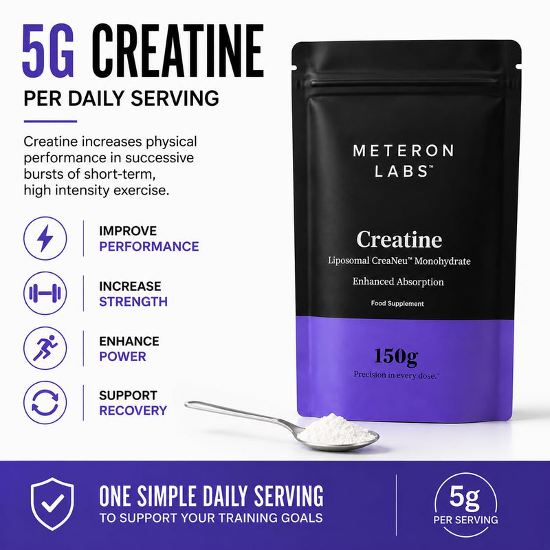 Liposomal Creatine Monohydrate Powder | Micronised Creatine Monohydrate | 5g Creatine Per Serving | Enhanced Liposomal Delivery | Unflavoured Creatine Powder | Vegan | 150g | Meteron Labs UK