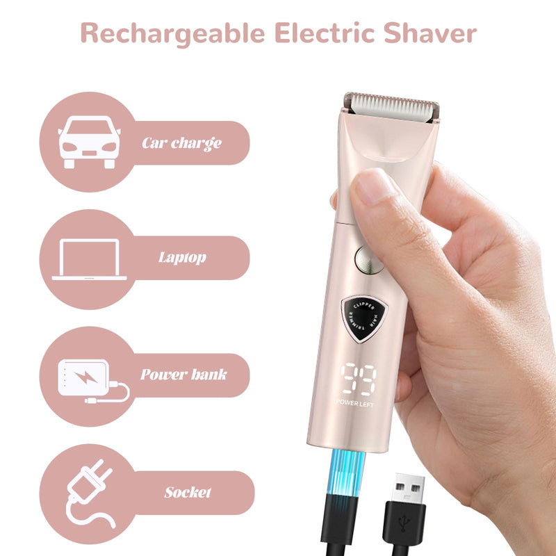 Bikini Trimmer for Women, 3 in 1 Painless Electric Shaver, Waterproof Wet & Dry Body Shaver, Rechargeable Pubic Hair Trimmer for Women,Replaceable Lady Razor for Underarm Leg Arm Body (3 in 1)