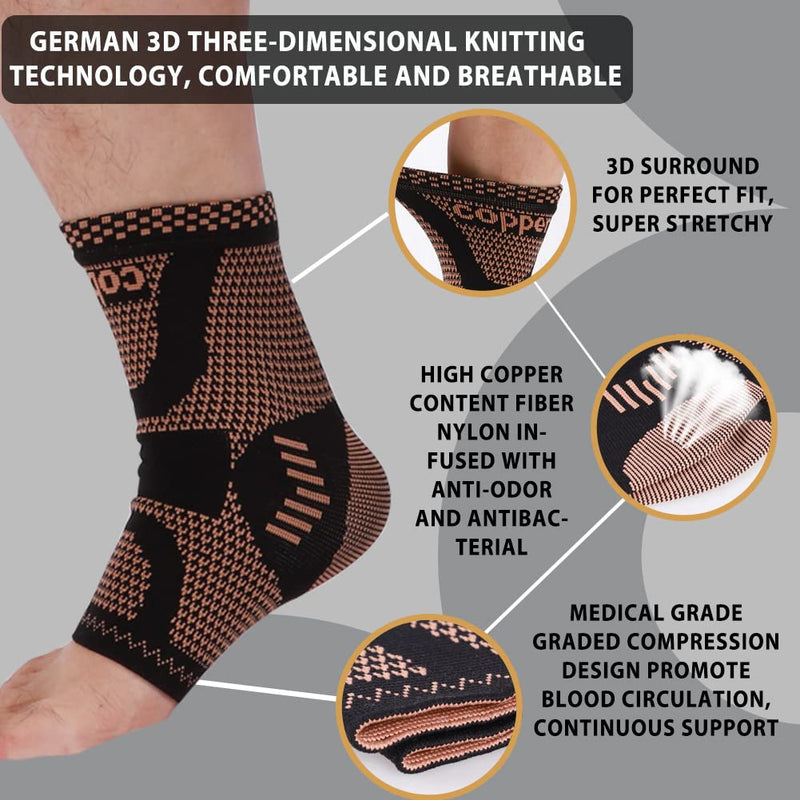 [Australia] - Copper Ankle Brace, Copper Infused Ankle Support Compression Sleeve for Men & Women, for Foot Pain Relief, Plantar Fasciitis, Sprained Ankle, Achilles Tendonitis,Recovery, Daytime or Night Use(L) Yellow- black Large 