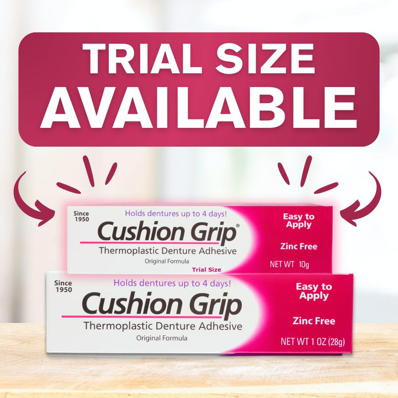 [Australia] - Cushion Grip Denture Adhesive, Trial Size 0.35 oz (Pack of 3) ‚Äì Long-Lasting, Glue-Free Thermoplastic Formula for a Comfortable & Secure Fit Up to 4 Days 