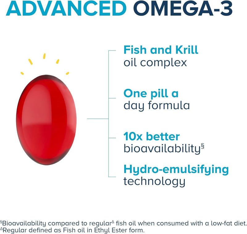 [Australia] - Qunol Advanced Omega 3 Krill and Fish Oil Complex, 10x Better Bioavailability, One Pill Dose, 250mg EPA & DHA, Supports Brain, Eye, Heart and Joint Health, 90 Count (Pack of 1) 60 Count (Pack of 1) 