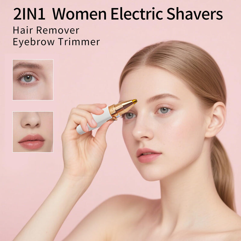 [Australia] - Facial Hair Removal for Women,2 in 1 Electric Hair Removal Device for Chin Upper Lip Peach Fuzz & Rechargeable Eyebrow Trimmer with LED Light for Precise Shaping 