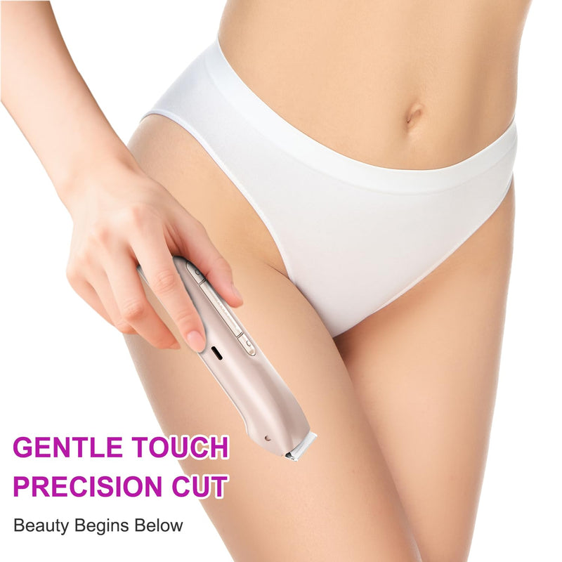 [Australia] - Bikini Trimmer for Women 2-in-1, Dual-Head Electric Razors for Women, IPX7 Waterproof Pubic Hair Trimmer, Facial & Body Electric Shaver, USB Rechargeable, LED Display, Rose Gold 