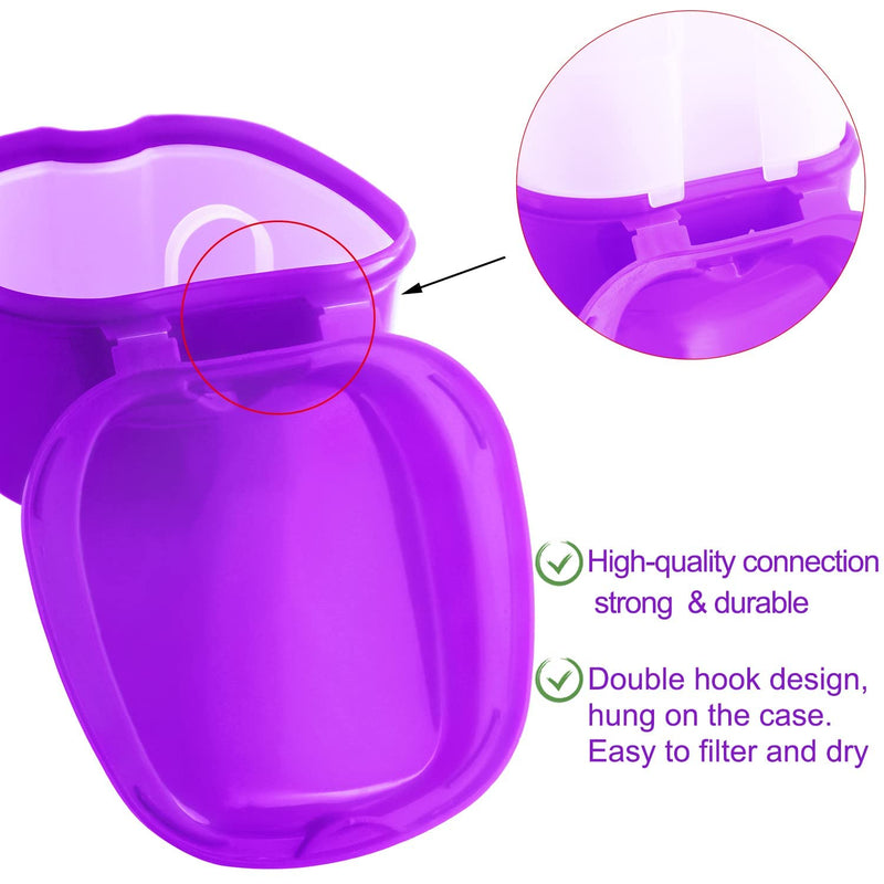 [Australia] - Colorful Denture Bath Case with Brush, Denture Cup Soaking Holder False Teeth Container Mouth Guard Storage Case Cleaning with Lid Waterproof - Purple 