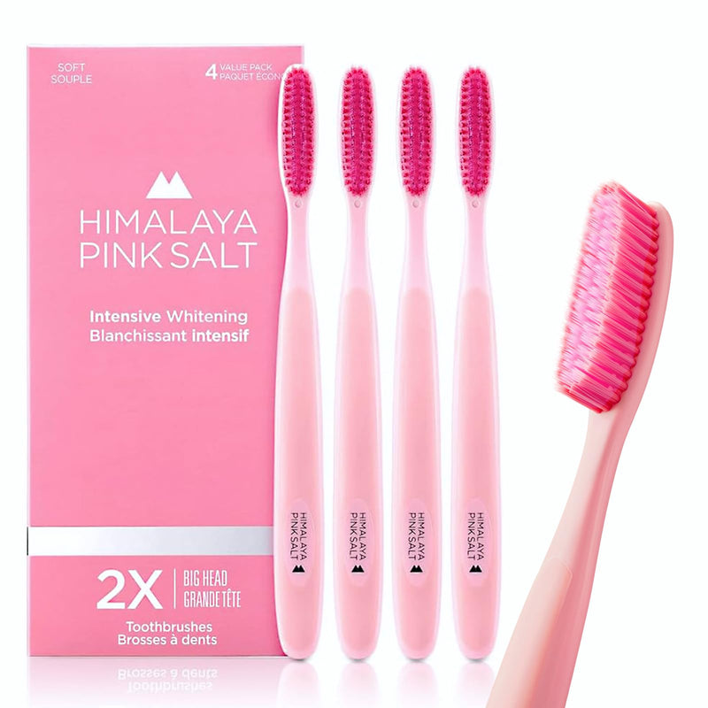 HIMALAYA PINKSALT Intensive Clean Toothbrush 4 Count - Extra-Large Toothbrushes for Adults, Plaque Remover for Teeth, Tapered Bristles Gentle on Teeth and Gum, Deep Clean Toothbrush Salty Pink (4 Count, Extra Large)