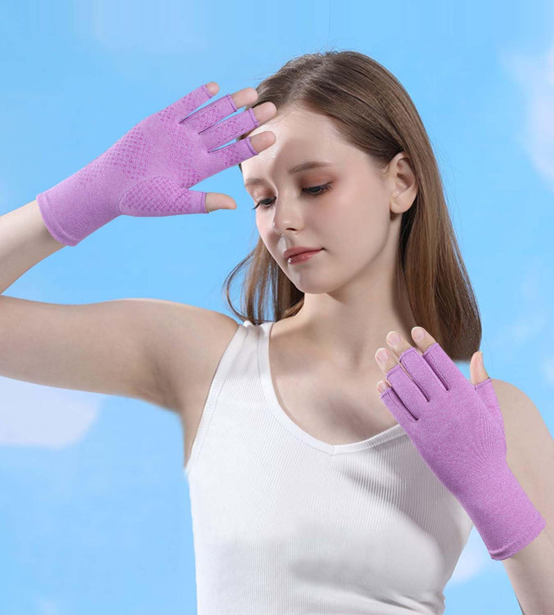 [Australia] - 2 Pairs Compression Gloves for Rheumatoid Arthritis, Osteoarthritis, Carpal Tunnel Pain, Fingerless Arthritis Hand Gloves for Women Men Support Work&Computer Typing (Pink+Purple, Medium) Pink(1pair)+purple(1pair) 