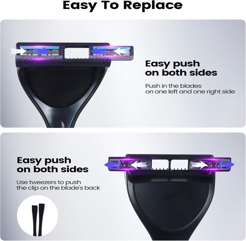 [Australia] - Back Shaver for Men - Retractable Long Handle Back Hair and Body Shavers,Replaceable Multi-Layer Double Blades（8PCS）, Ergonomic DIY Wet or Dry Shaving Solution（Black） Black 