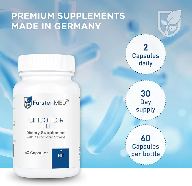 FürstenMED® Bifidoflor HIT with 7 Probiotic Strains - Lactobacillus Salivarius, Gasseri, Rhamnosus & 4 Bifidobacterium - Normal Gut Digestive Health Support Supplement - 60 Vegan Capsules