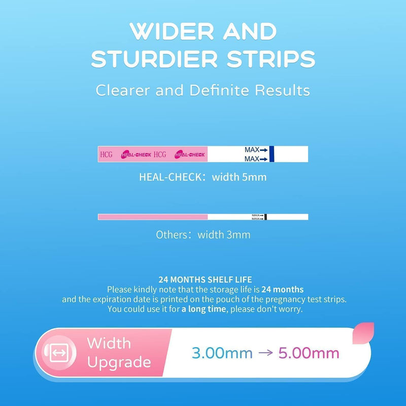 HEAL-CHECK Pregnancy Tests with Cup, Bulk Pregnancy Test Strips for Home Detection, Over 99% Accuracy, Individually Wrapped, Extra-Wide 5mm HCG Test Kit Comfortable Grip, 25 Count, Pruebas De Embaraz 1 Count (Pack of 25)