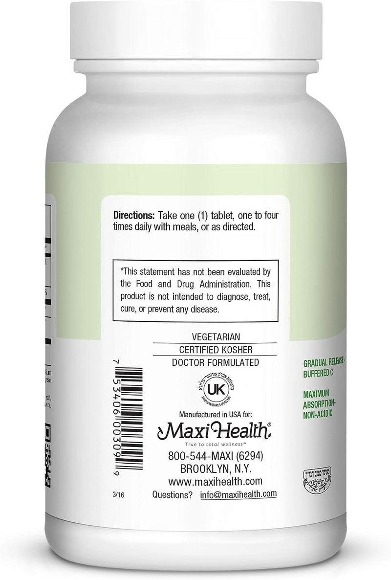 Maxi Health Vitamin C 1050mg – Buffered C Complex with Calcium Ascorbate & Bioflavonoids – Immune Support Supplement, Non-Acidic, Gentle on Stomach, Gradual Release – 90 Tablets | Kosher | Buffered Vitamin C 1050mg | Bioflavonoids, Gentle Stomach & Imm...