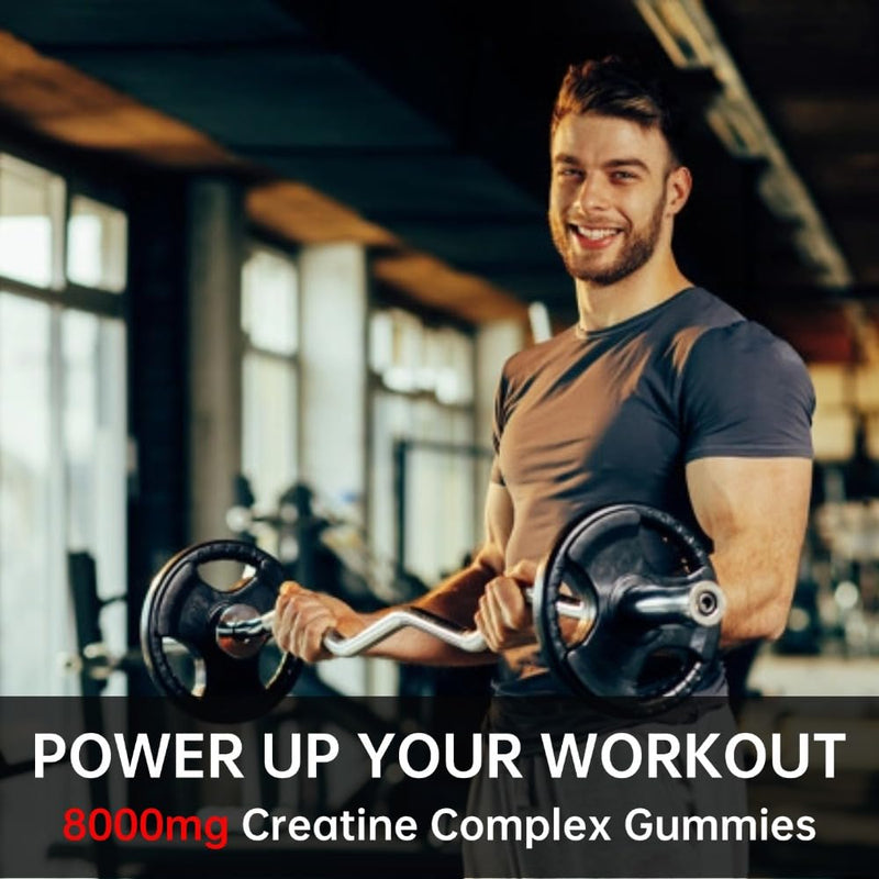 Creatine Monohydrate Gummies, 8000mg Complex, 120 Count, Sugar-Free with BCAA, L-Carnitine, Taurine and Vitamins, for Muscle Strength and Recovery