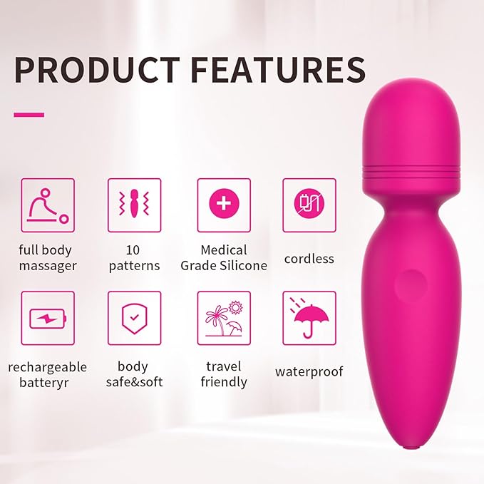 Mini Massager Tools,Gifts for Women Small Cordless Handheld Massager with 10 Vibration Modes, Personal Handheld Massager for Neck Shoulder Back BodyÔºàRose RedÔºâ