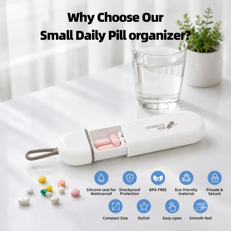 3 Compartment Small Pill Box, Moisture Proof Case, Keychain Pill Holder for Pocket Purse, Daily Portable Medicine Vitamin Container, Fish Oil and Supplement Storage(White Gray) Abs Lime