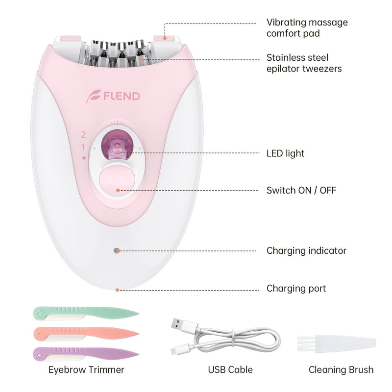 [Australia] - Epilator, Epilators Hair Removal for Women - 2-Speed Epilator with 36 Tweezers & Massage Pad, Rechargeable LED Hair Removal Device for Face/Bikini/Arms/Legs/ Light-pink-04 