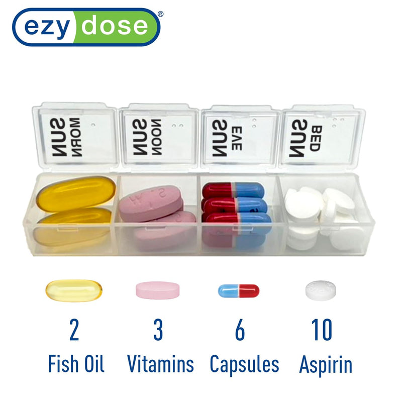 Ezy Dose Pop-Out Daily 7-Day, 4x/Day Pill Organizer, Color May Vary, Medium | Weekly Pill Case, Medicine Planner, Daily Vitamin Organizer, 4 Times a Day, Medtime Planner, BPA Free