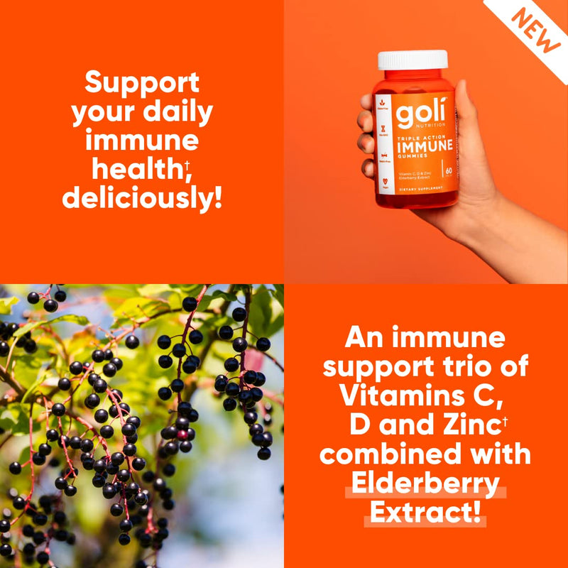 [Australia] - Goli Immune Vitamin Gummy - 60 Count - Elderberry, Vitamin C, D & Zinc, Vegan, Non-GMO, Gluten-Free & Gelatin-Free, Pack of 1 mixed berry 60 Count (Pack of 1) 