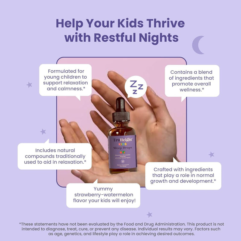TruHeight Kids Sleep Tincture Ages 2+ (Watermelon Flavor) - Babies, Toddlers & Kids Natural Sleep Aid - Baby, Toddler, Child Melatonin 2 Year Old+ - Vitamin B6, Riboflavin, Zinc, Copper, Lemon Balm 1 Fl Oz (Pack of 3)