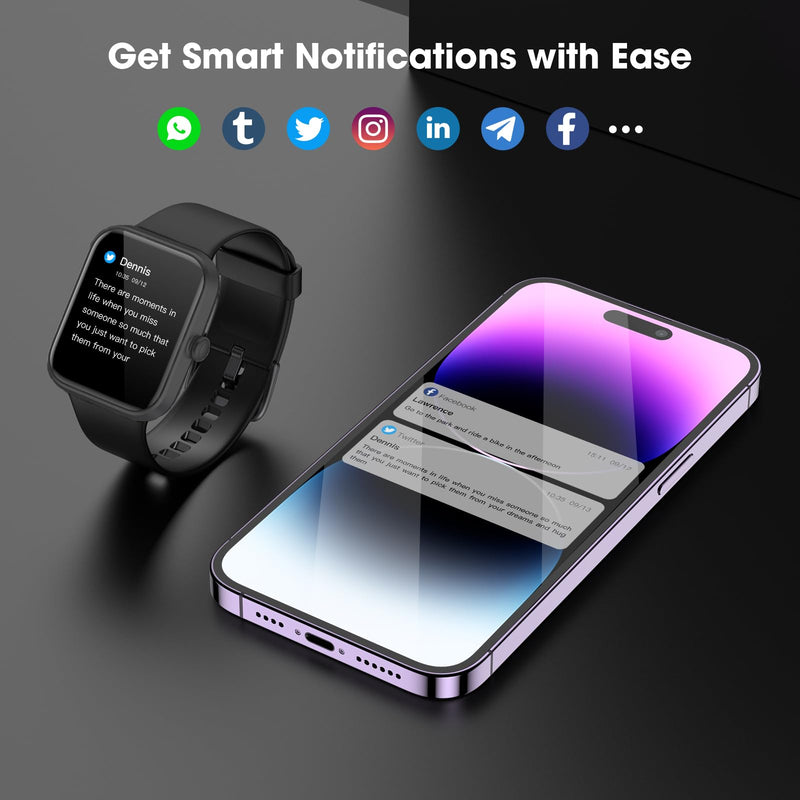 [Australia] - EURANS Smart Watch 45mm, AMOLED Fitness Watch with Heart Rate/Sleep Monitor Steps Calories Counter, IP68 Waterproof Activity Tracker Compatible with Android iOS Black 