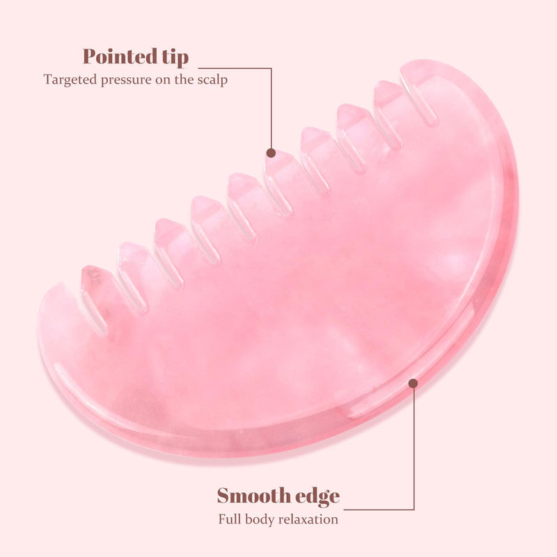 ideayard Gua Sha Comb for Women Head Scalp Massage Tool Hand Made Rose Quartz Comb Polished Round Tooth Point Massager Therapy Tool for Gift