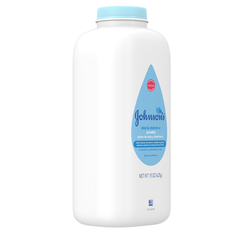 Johnson's Baby Powder with Cornstarch, Aloe & Vitamin E, 15 oz | Hypoallergenic, No Added Parabens & Dyes, Designed for Delicate Skin, For Babies, Kids, & Adults 15 Ounce (Pack of 1)
