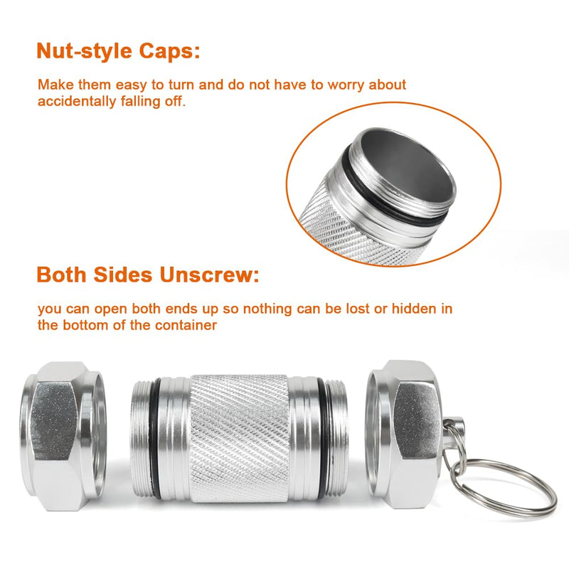 Shintop 2PCS High Capacity Aluminum Container Keychain Waterproof Pill Container | Waterproof Design, Hangs from a Keyring, Stores Pills and Vitamins for Travel and Daily Carry Black and White