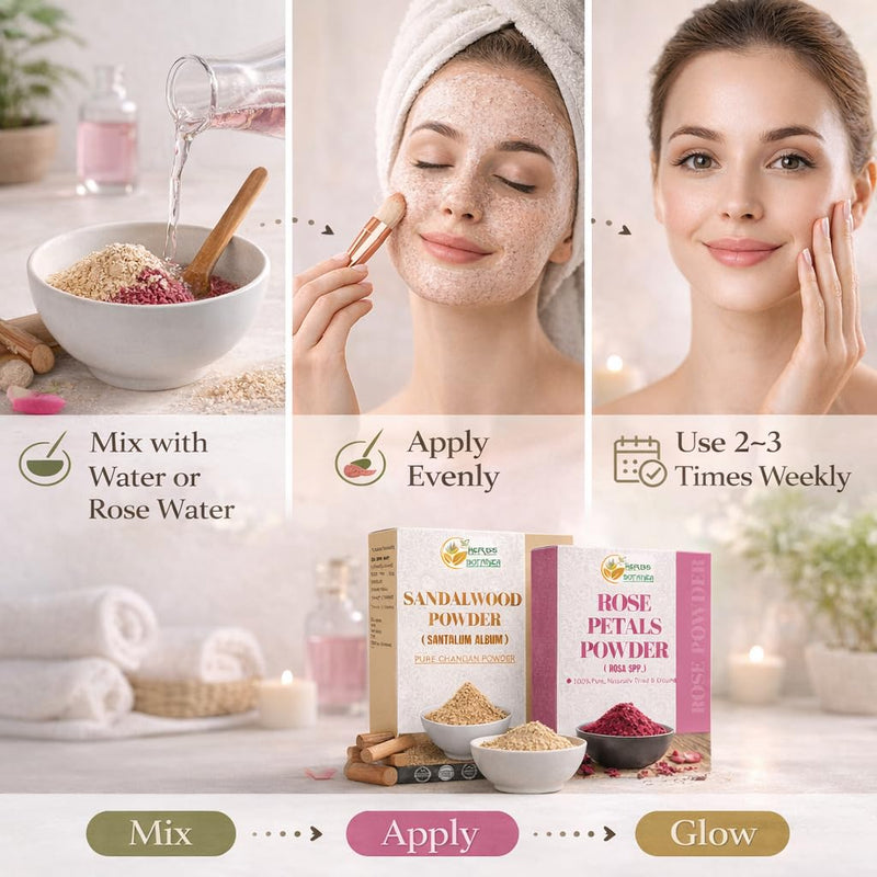 Herbs Botanica Sandalwood & Rose Petal Powder Combo Natural Powder Pack for Face Masks, DIY Beauty & Skincare 2 Packs Each 3.5 oz Finely Ground for Smooth Application
