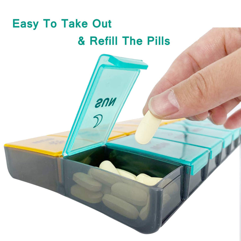 [Australia] - Mossime XL Large Daily Pill Organizer 2 Times a Day, Extra 7 Day Pill Box Am Pm, Weekly Day Night Vitamin Holder, Medicine Organizer, Big Pill Container, Medication Dispenser 14 Compartments Blue-orange 