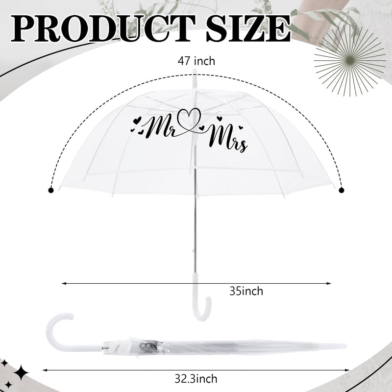 Clear Wedding Umbrella Bubble Dome with J Handle | Clear Stick for Bridal Photos, Lightweight Windproof, Outdoor Rainy Ceremony Bride Groom Summer Wedding Accessories Prop Mr.&mrs