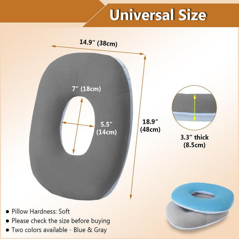 [Australia] - Donut Pillow for Bed Sores Pressure Ulcer Relief Seat Cushion Butt Pillows for Sitting After BBL Hip Surgery Postpartum Medical Ring Cushion for Tailbone Pain Hemorrhoid Pillow Doughnut Pad (Grey) Grey 