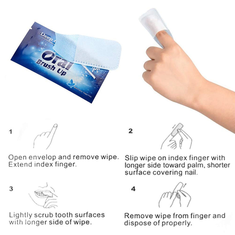 50pcs Disposable Wipe Oral Brush Finger Deep Cleaning Wipes Care Portable Traveling Office Home Mint Flavor Oral Finger Wipes Teeth whitening Wipes Oral Cleaning Wipe (Blue) Blue