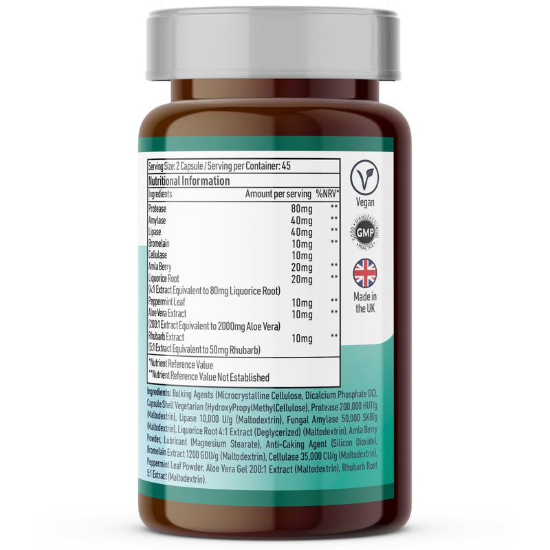 Vedic Digestive Enzymes + Herbs Complex for Better Digestion & Tummy Comfort | Advanced Digestive Supplement for Bloating, Gas, Indigestion | 5 Enzymes + Peppermint, Aloe, Licorice | UK Made, Vegan