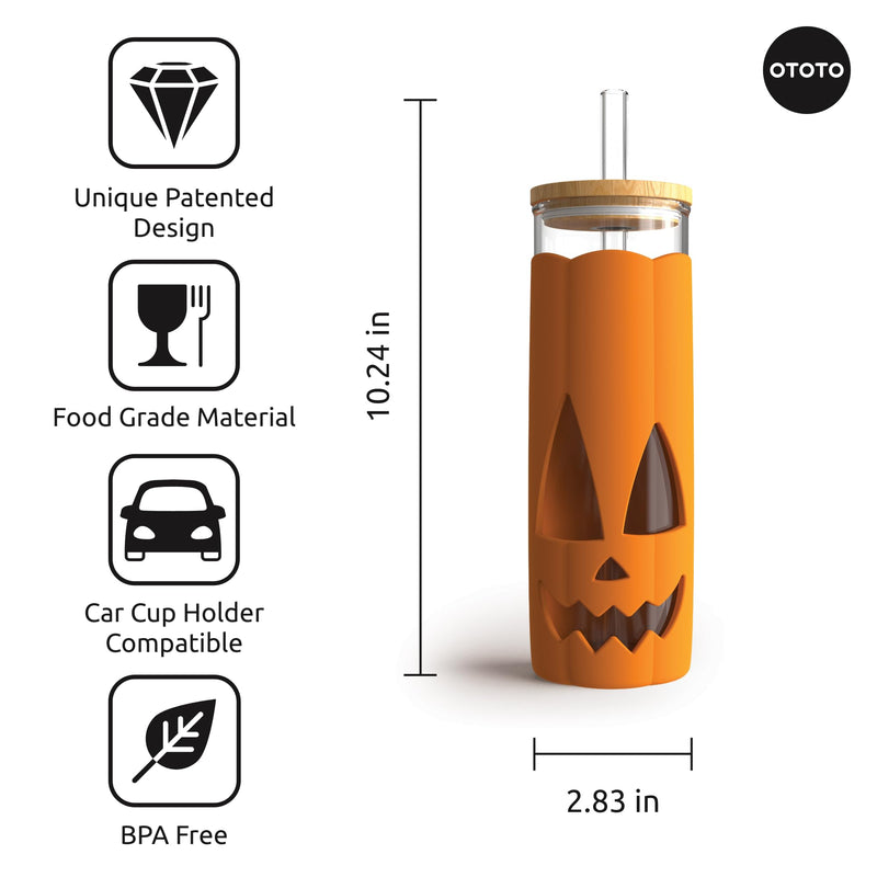 OTOTO NEW! Spookula Vampire Folding, Collapsible, Umbrella, Unique, Goth Accessories, NEW Jack-o-Cup Glass Cups with Lid and Straws - Glass Coffee Tumbler with Straws