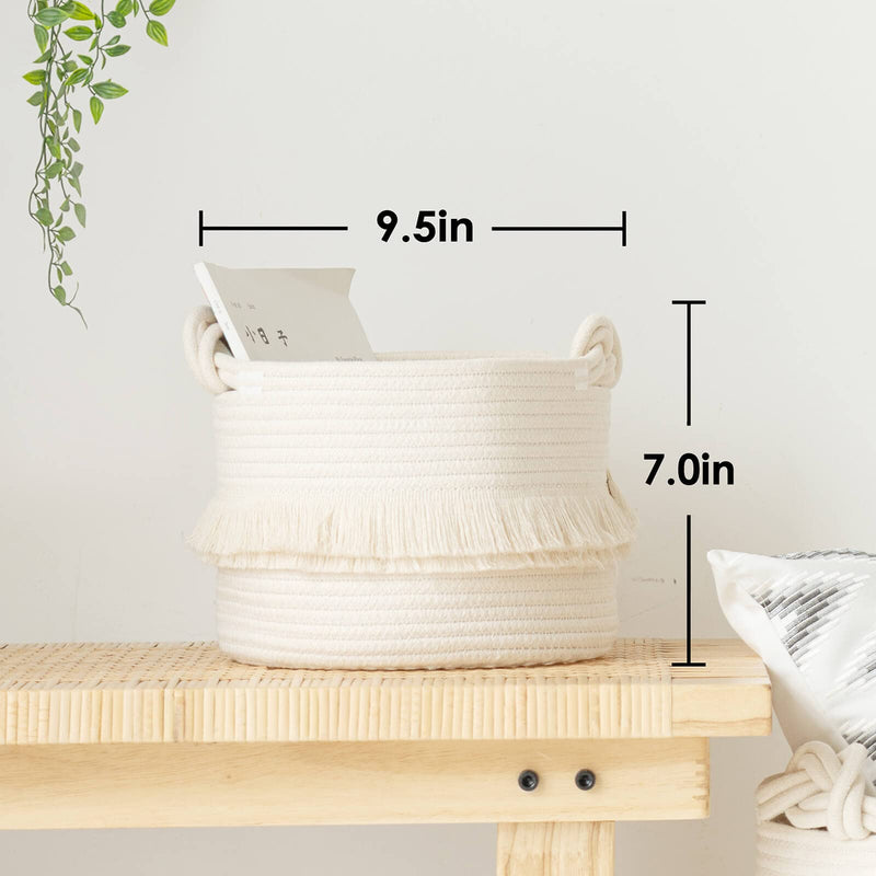 [Australia] - CherryNow Small Woven Storage Baskets Cotton Rope Decorative Hamper for Diaper, Blankets, Magazine and Keys, Cute Tassel Nursery Decor - Home Storage Container – 9.5'' x 7'' Off-white Small (Pack of 1) 