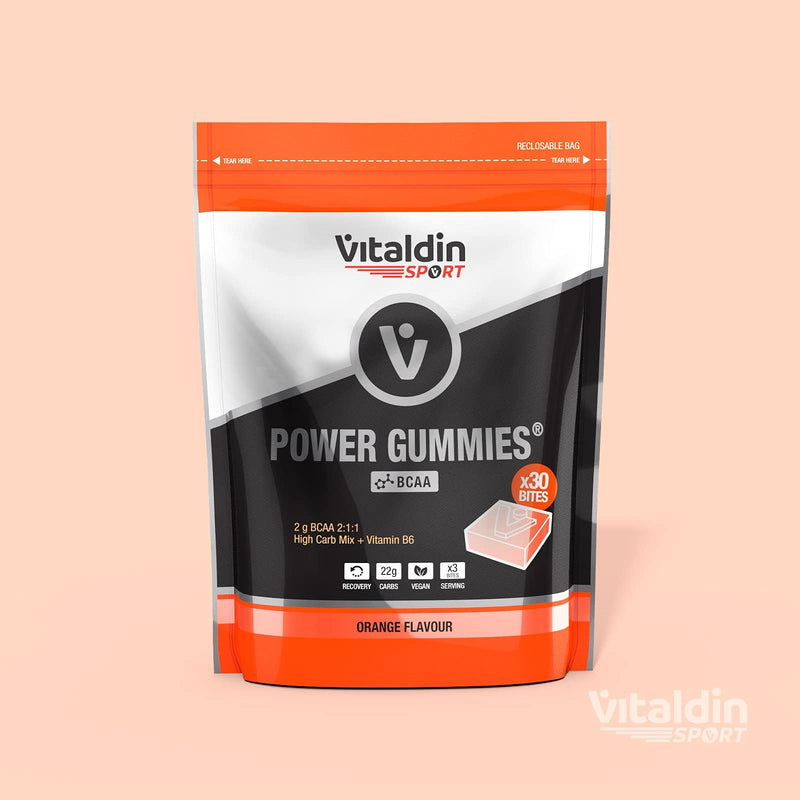 VITALDIN Sport Power Gummies BCAA – Muscle Protection & Recovery – 2 gr of Branched Chain Amino Acids BCAAs Ratio 2:1:1 per Serving + Vitamin B6 – 30 Chewable Gummy Bites – Orange Flavour – Vegan