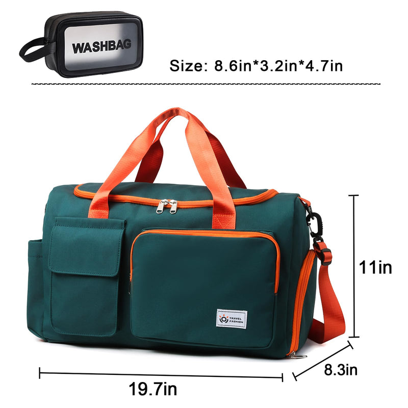 Small Gym Bag for Women, Travel Duffle Bag Carry On Weekender Bag with Shoe Compartment 36#Green Orange Gym Bag&toiletry Bag