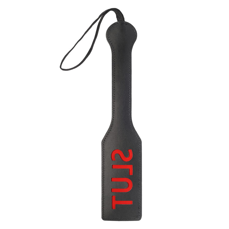 [Australia] - Slut Spanking Paddle, 12.6inch Faux Leather Paddles for Adults BDSM Play, Black Slut-black 