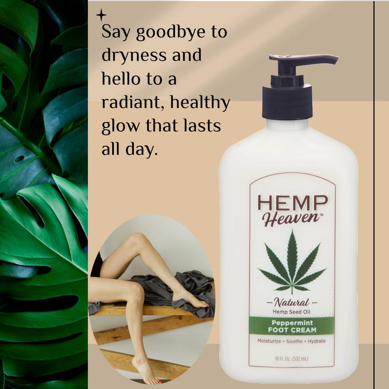 Hemp Foot Cream, Peppermint, 18 oz | Natural Hemp Seed Oil, Paraben-Free, Made in USA, EWG Verified, Anti-Aging 18 Fl Oz (Pack of 1)