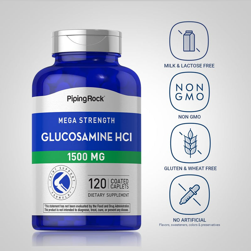 [Australia] - Piping Rock Glucosamine HCL | 1500mg | 120 Caplets | Mega Strength | Non-GMO, Gluten Free Supplement 