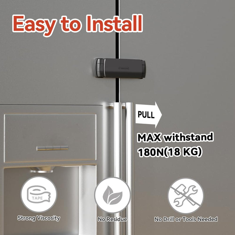 [Australia] - Mom's Choice Gold Awards Winner - EUDEMON 1 Pack Latest French Fridge Lock French Door Refrigerator/Freezer Lock Apply to Max 3.54"(90mm) Two Door Gap Distance for Kids & Babies,Easy to Install(Black) Black 