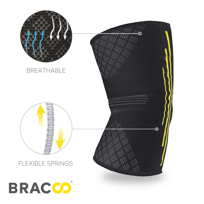 [Australia] - Bracoo KE92 Knee Sleeve for Men and Women | Elastic knee support with compression effect and side stabilizers - ideal for volleyball, fitness, sports and everyday life (Black Pair, M) Black Pair 