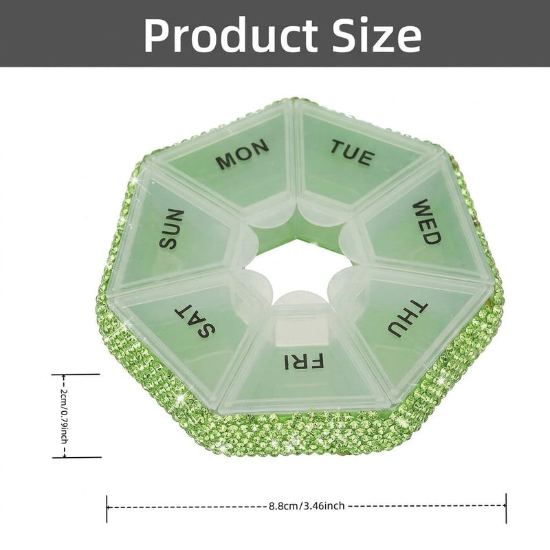 Round Pill Organizer Small Weekly Pill Case for Purse Bling Cute Medicine Pill Box Compact Vitamin Container 7 Day Daily Pill Holder Planner(Green) Z-【limited Edition】green