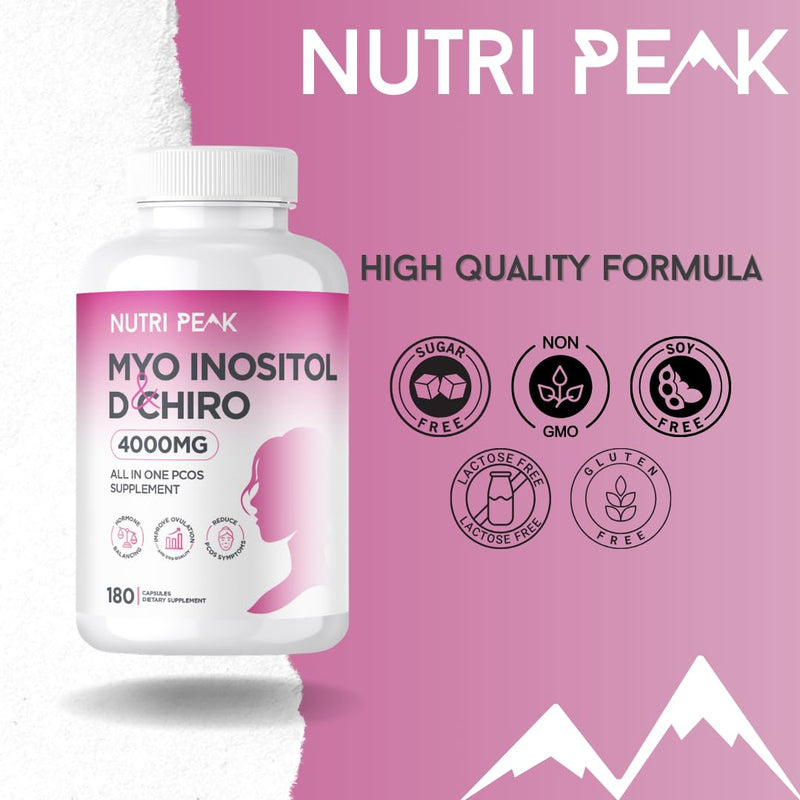 Max Strength Myo-Inositol & D Chiro | All in One PCOS Supplement | 4000MG | 180 Capsules | Hormone Balance for Women | Fertility Supplement for Women | Vegan & Gluten Free