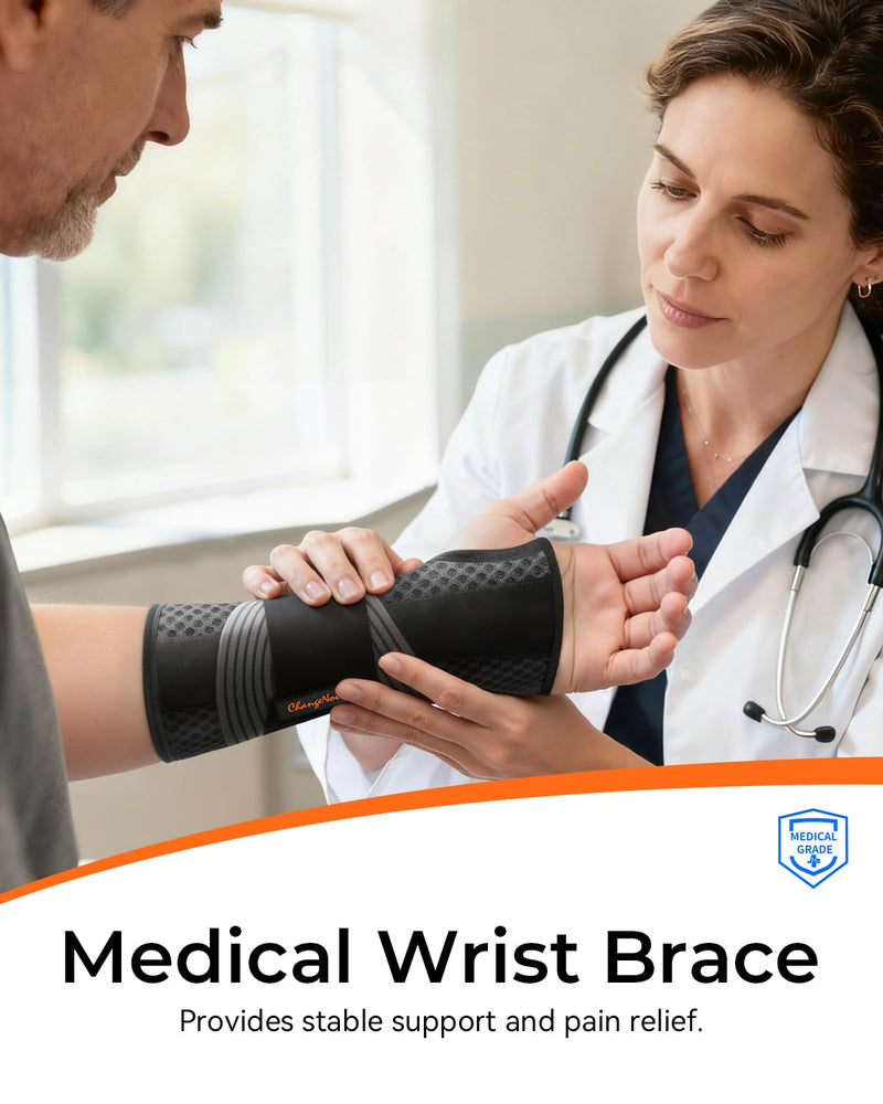 Carpal Tunnel Wrist Brace Night Support for Men Women, [Breathable Air Mesh] Wrist Splint for Tendonitis, Sprain, Arthritis, Medical-Grade Adjustment Rigid Hand Brace for Sleeping, Pain Relief, Work (Black, S/M, Left Hand) Black