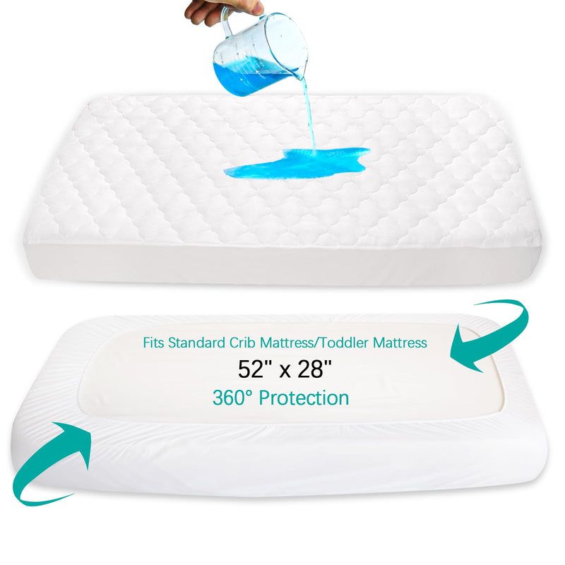 [Australia] - Crib Mattress Protector Sheets Fitted Waterproof Crib Mattress Pad Cover, Noiseless & Machine Wash 100% Absorbent Crib/Toddler Mattress Protector Sheet Quilted, White, 52" x 28" 52 X 28 Inch 1 