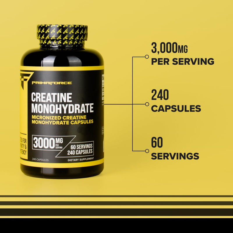 [Australia] - Primaforce Creatine Monohydrate Capsules - 240 Capsules, 3,000mg per Serving, Gluten Free and Non-GMO 