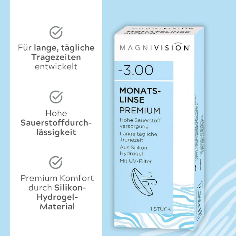 [Australia] - MAGNIVISION monthly lens premium, soft contact lenses for -2.75 diopters, contact lens with silicone hydrogel material and UV filter for long wearing times, without preservatives -2.75 diopters 