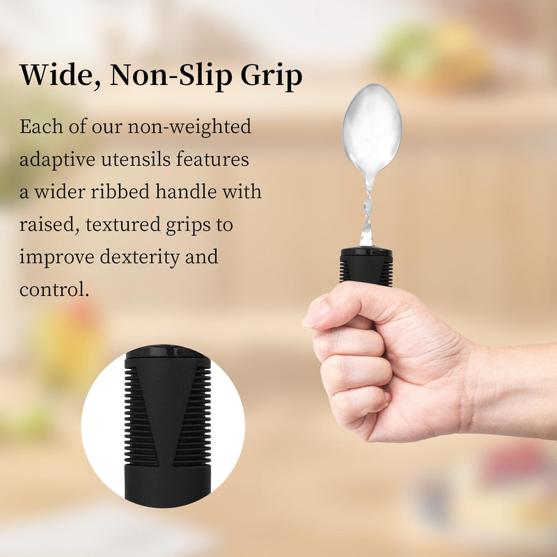 3-Piece Set Cutlery for Arthritic Hands Fork, Spoon, Teaspoon Disabled Cutlery for Adults Stainless Steel Rubber-Plastic Handle Eating & Drinking Aid Utensils Bendable