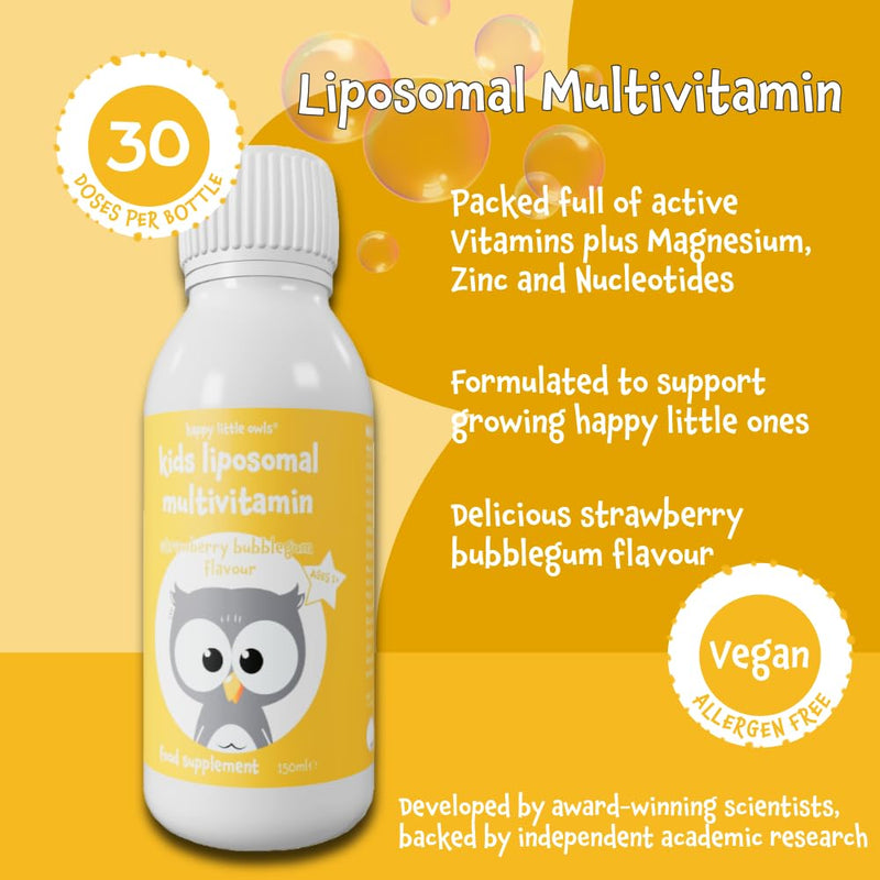 Kids Vitamins Strawberry Bubblegum Multivitamin 150ml – Liposomal Liquid for Kids, Babies 1+ & Toddlers, Vitamin C, D3, B12, Vegan Gluten Free, 30 Servings by Lipolife