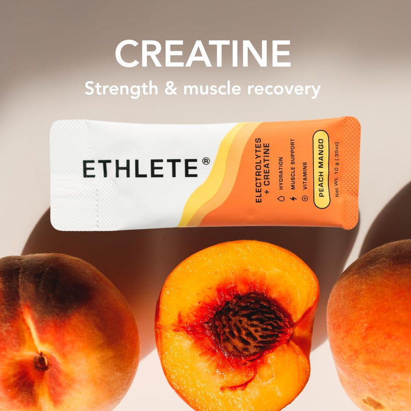 Electrolytes + Vitamins + Creatine, Powder (3-Flavors), 5g Creatine Monohydrate, with Electrolytes, Magnesium, Potassium, Vitamins B6, B12 & C (Peach Mango, Lemon Lime, Raspberry Lemon) Peach Mango